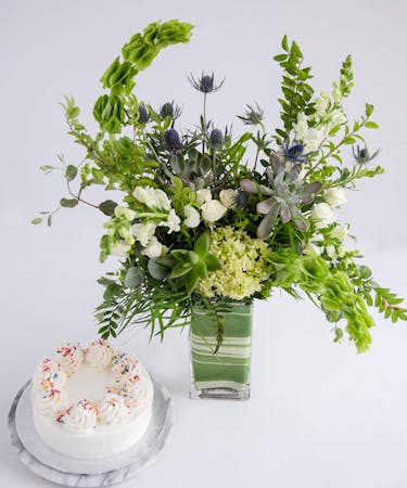 Succulent Celebration  •  Flowers & Personalized Birthday Cake
