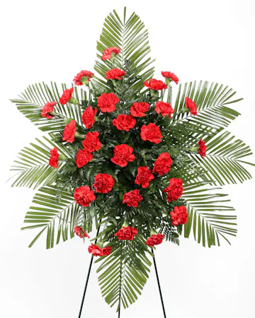 Beautiful red carnations against a lush greenery backdrop will be beautifully showcased during the final farewell service. 