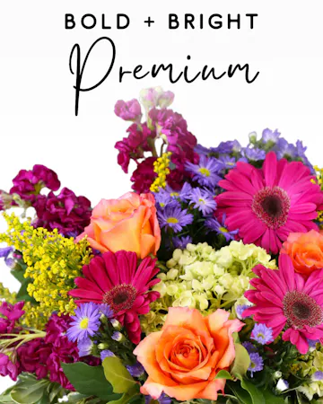 Our expert designers will hand pick fresh floral in bright & bold tones to create a one-of-a-kind custom arrangement. 