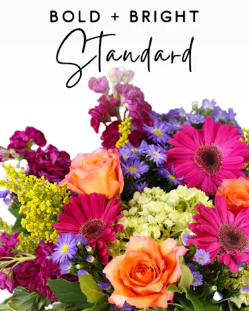 Our expert designers will hand pick fresh floral in bright & bold tones to create a one-of-a-kind custom arrangement. 