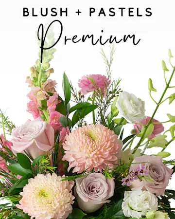 Our expert designers will hand pick fresh floral in blush & soft pastel tones to create a one-of-a-kind custom arrangement. 