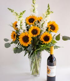 Date Night-In Package: Sunflowers + Wine