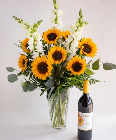 Date Night-In Package: Sunflowers + Wine