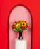 This beautiful display of floral features 9 roses in your choice of pink or red, and 8 dazzling sunflowers arranged with fresh greenery in a tapered glass vase. 
