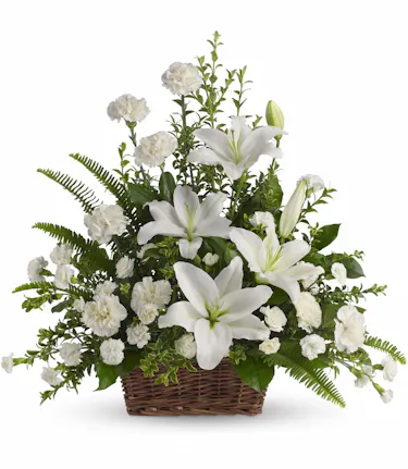basket of white flowers
