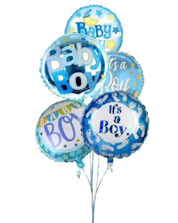 The bouquet comes with 5 festive mylar balloons tied together with a ribbon.
