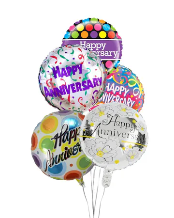 The bouquet comes with 5 festive mylar balloons tied together with a ribbon.