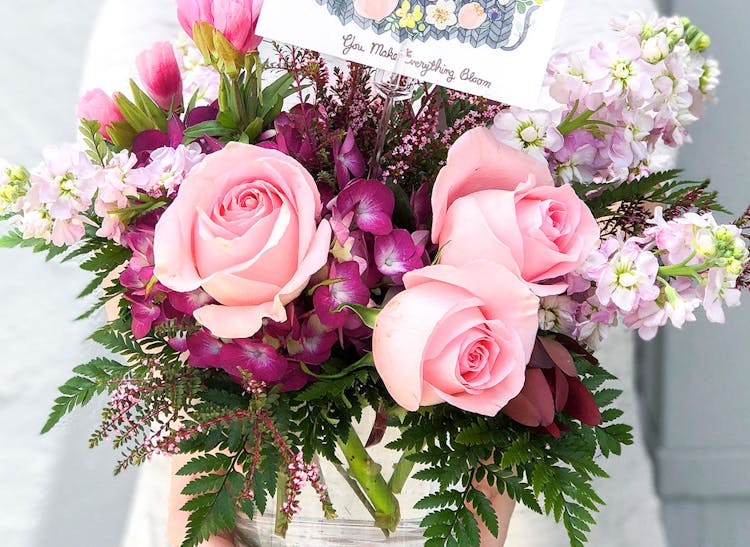 A lovely pink and purple floral arrangement